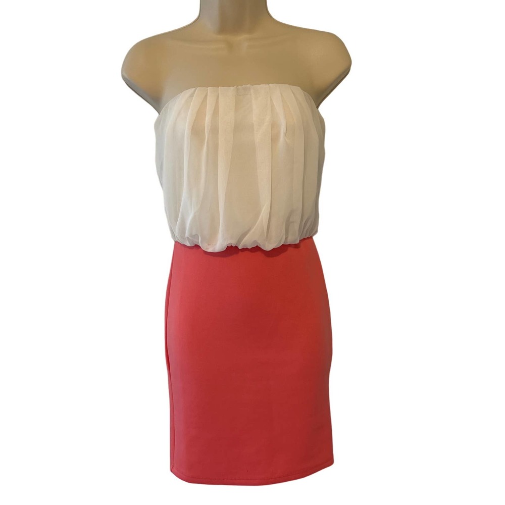 Rue21 Womens Strapless Colorblock‎ Mini Dress White Coral Pink Size S Tube Dress